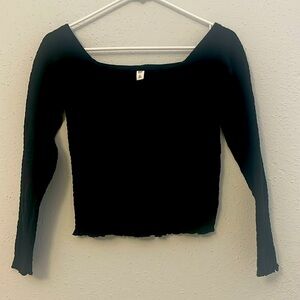 BP black long sleeve smocked blouse Size S
